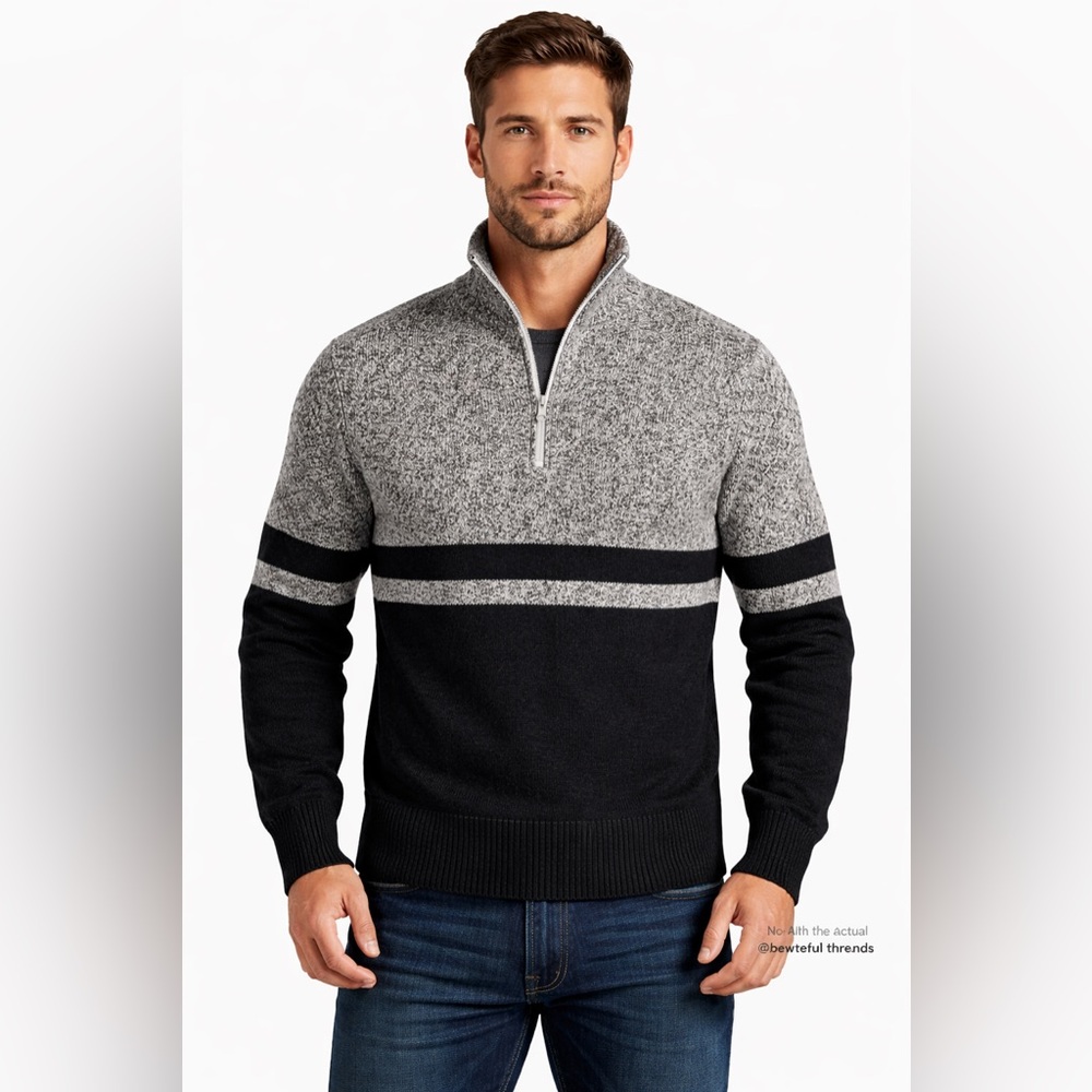 Ralph Lauren Men’s L Black Grey Quarter Zip Cotton Sweater Golf Preppy